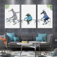 Gros ours monter à vélo affiche moderne zèbre Art peintures sur toile décor de chambre de pépinière