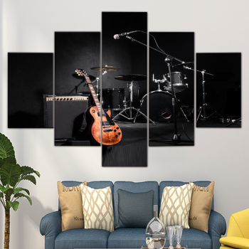 Instrumento Musical moderno guitarra fondo negro decoración del hogar póster Pared de salón arte lienzo pintura al óleo
