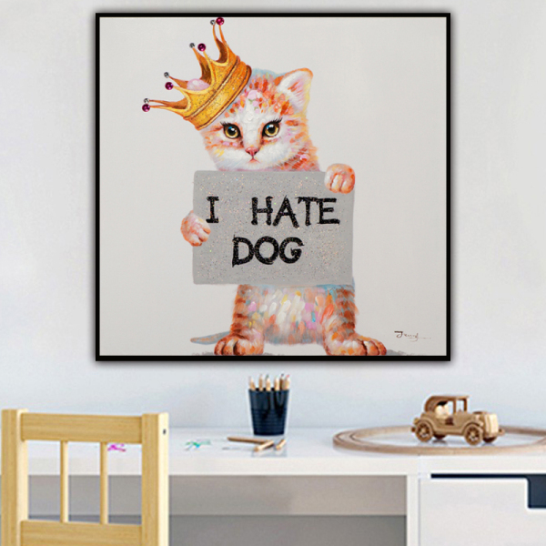 Modern pop art Handmade Abstract Animal Wall Art Picture colourful cat Oil Painting for wall home hotel decoration