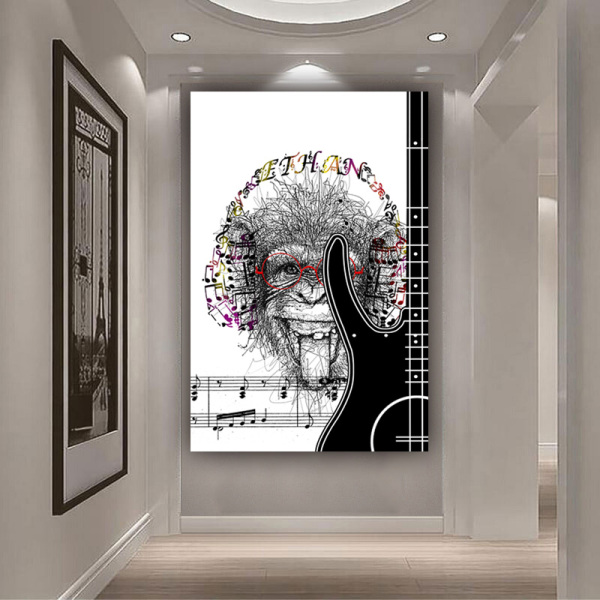 Custom wall art design guitar musical gorilla photo picture print original product canvas painting