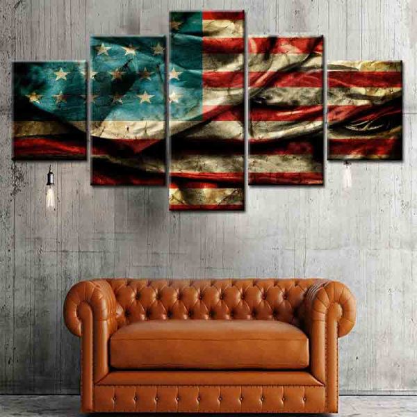 Modern Frameless Canvas American Star Flag Print Wall Art Home Decor 5 Pictures Oil Painting Of Living Room