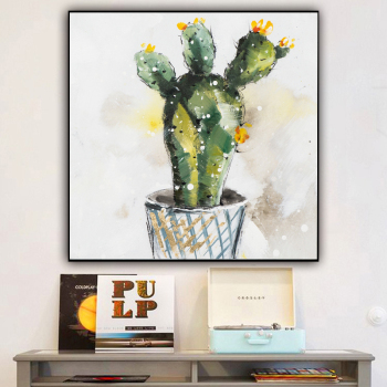 Pop Fine Art Hand-painted Contemporary Art Cactus Oil Painting on Canvas Colorful Knife Painting Flower Pictures Cactus Painting
