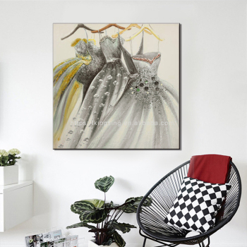 Fashion Handmade Oil Painting, Sketch Dress Picture Painting, Girls Gowns Oil Painting for Girls Room