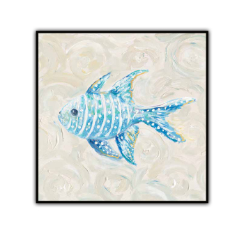 Decoración de pared hecha a mano, un pez de mar azul, lienzo abstracto, pintura al óleo, decoración de pared