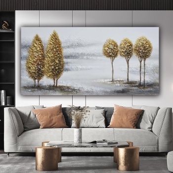 Wholesale hot sale home decor oil painting thick texture golden trees wall art painting on canvas