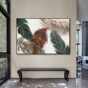 Custom pictures photo heavy texture abstract feather oil painting wall art, trendy style painting on canvas for living room
