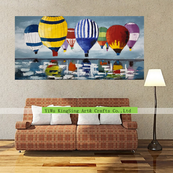 Wholesale Factory Oil Painting Sea and Colorful Fire Balloon Landscape Handmade Oil Painting