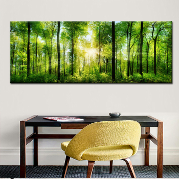 Printemps le soleil forêt paysage peinture toile impression vert forêt photos peintures à l'huile art maison et cuisine