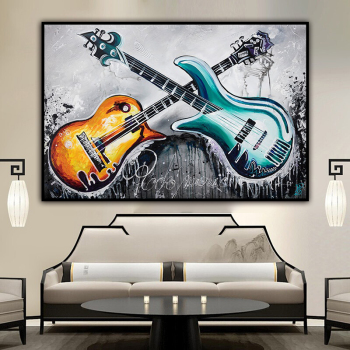 Hand painted, colorful guitar brother Art Wall Art Abstract Home Wall Oil Painting Canvas Spray Painting