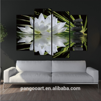 4 pièces/ensemble impression sur toile fleur Lotus blanc en noir mur Art photo avec des peintures murales modernes image modulaire