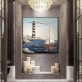 Hot selling artworks handmade oil painting for hotel, Top fashion lighthouse and boat hand painted oil painting wall arts