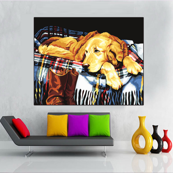 Oil Painting By Numbers Diy Picture Drawing Coloring On Canvas Painting By Hand Wall Paint By Number Animal Sleep Dog