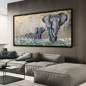 Décoration murale faite à la main une équipe d'éléphants toile abstraite Art peinture à l'huile pour décor de salon décoration murale