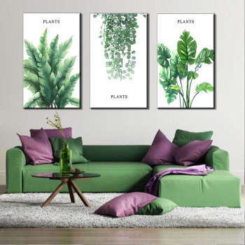 Póster Artístico impreso en lienzo con hojas de plantas tropicales verdes modernas, imágenes de pared de plantas verdes nórdicas, pintura grande para habitación de niños sin marco