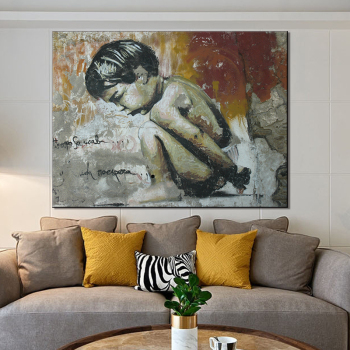 Realismo estilo arte hecho a mano lienzo pintura niño desnudo pintura al óleo enmarcada pared para sala de estar decoración del hogar arte