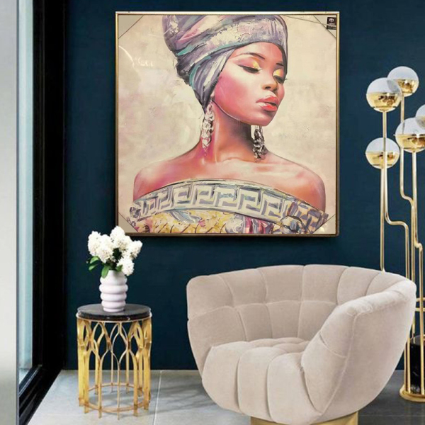 Abstract Painting african girl On Canvas Handmade Home-Wall Modern Decor Hotel Bright-Color