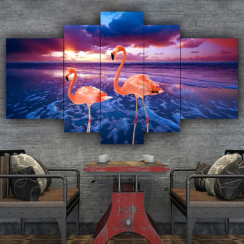 Factory original frameless art prints living room decoration five oil paintings flamingo oil painting
