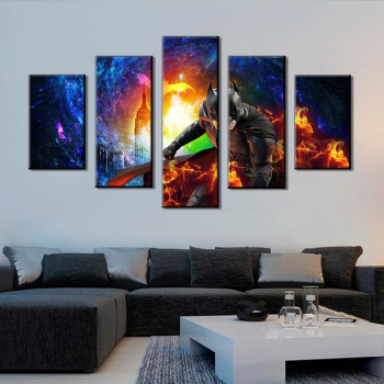 5 panels print superman art canvas paintings Modern cool fighting oil painting Home decor