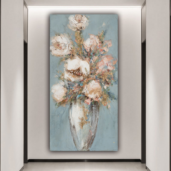Handmade  Texture Oil Painting Flowers in vase Abstract Art Wall Pictures for  Home Office Decoration