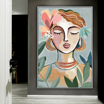Handmade Texture Oil Painting A woman with long eyelashes Abstract Art Wall Pictures Decoration