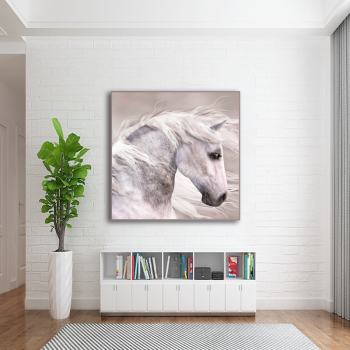 Modern style gloomy white horse animal art ink printed painting, OEM design custom printed canvas painting