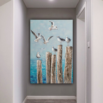 Handmade Texture Oil Painting Seabirds by the sea Abstract Art Wall Pictures for Home Office Decoration