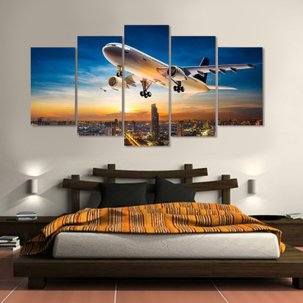 Custom design modern city airplane mural interior decoration modern canvas printing