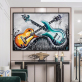 Hand painted, colorful guitar brother Art Wall Art Abstract Home Wall Oil Painting Canvas Spray Painting