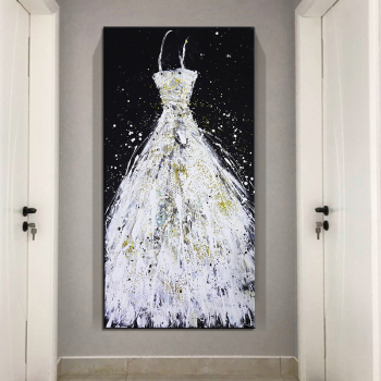 Pintura al óleo abstracta moderna, arte de pared para mujer, vestido de novia blanco, pintura a mano, pintura al óleo sobre lienzo, decoración del hogar
