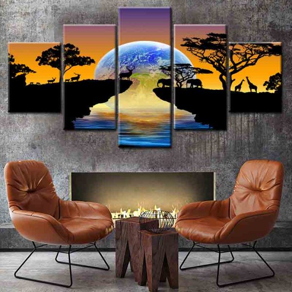 Modern 5 Frameless Canvas African Prairie Animal Painting Printing Wall Art Home Decoration 5 Living Room Picture