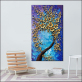Newest sale golden flowers on blue background theme art paintings print handmade canvas oil painting
