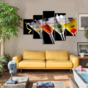 Latest Product Cocktails Glass Art Canvas Prints, Home Decoration Artwork 5 Panels Wall Printing