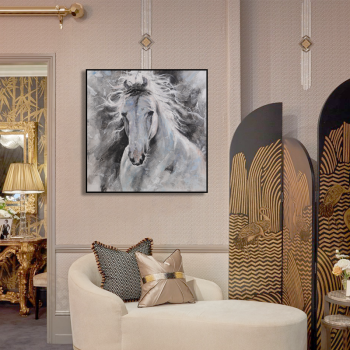 Handmade white horse animal oil painting, OEM&ODM available handpainted canvas painting
