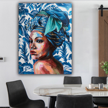 Handmade Texture Oil Painting The blue one with the headscarf Abstract Art Wall Pictures Decoration