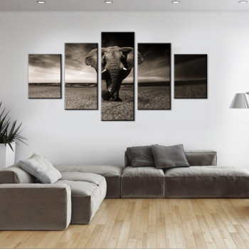 5 morceaux de décoration d'affiche de peinture à l'huile d'impression d'art d'éléphant de route grise