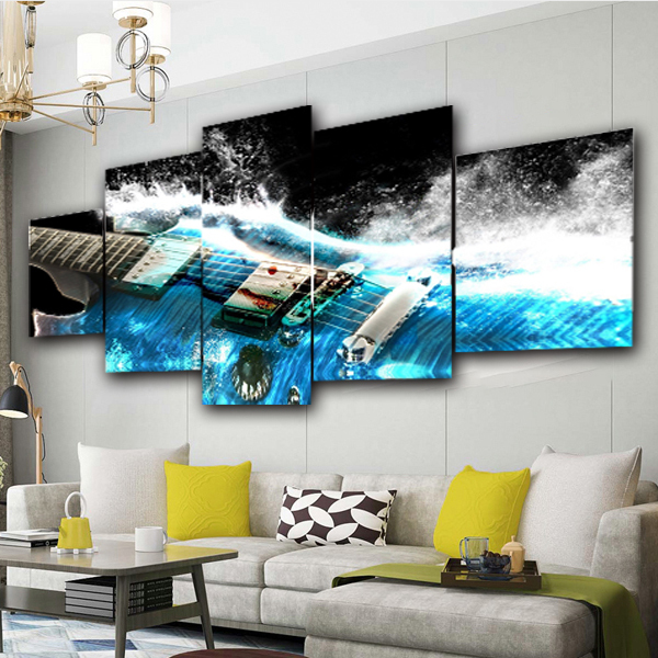 Blue Ocean Guitar Modern 5 Sets of Paintings Frameless Wall Art Home Decoration Oil Painting