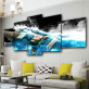 Blue Ocean Guitar Modern 5 Sets of Paintings Frameless Wall Art Home Decoration Oil Painting