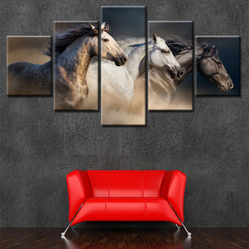 Nueva llegada HD 5 Panel Impresión de lienzo Pintura Pintura de caballo hermoso para decoración de arte de pared