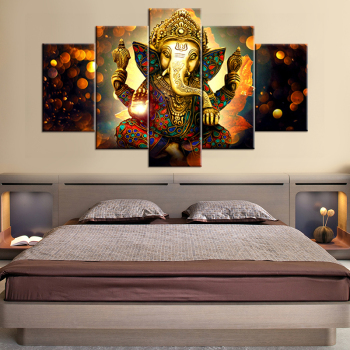 Impression sur toile abstraite d'éléphant indien de 5 panneaux pour la décoration à la maison