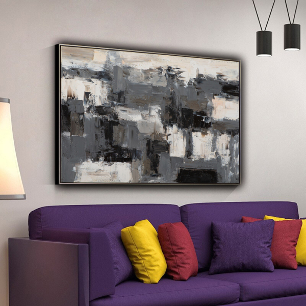 Modern Abstract Handmade Oil Painting Black And White abstract Canvas Painting Bedroom Hotel Decoracion Unframed