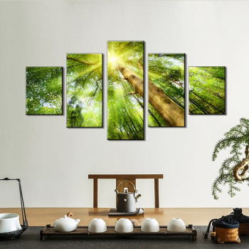 Cuadros para decoración del hogar, pinturas impresas en HD, carteles modulares, moderno, 5 paneles, árbol verde, paisaje, cuadro, arte de pared, lienzo