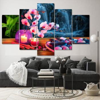 Waterfall Painting Scenery Canvas Panel Custom Decorative Home Decoration Landscape Living Room Picture Prints 5 Piece Wall Art