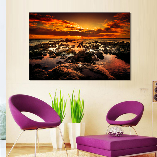 Seaside Sunrise Landscape Graceful Posters and Prints HD Print Wall Art Pictures Living Room Decoration Canvas Painting