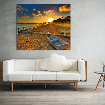 Custom landscape setting sun with sea scenic art canvas oil painting, home wall decor crafts printed canvas painting