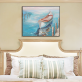 New arrival blue sea boat scenic art handmade oil painting, rectangle oil painting canvas