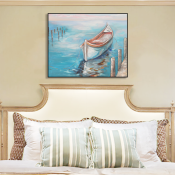 New arrival blue sea boat scenic art handmade oil painting, rectangle oil painting canvas