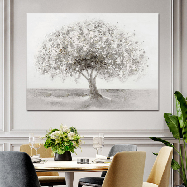 Mintura Oil Painting on Canvas Hand Made Art Hand Painted Acrylic Canvas Grey Tree Wall Art Home Decor Office Decor No Framed