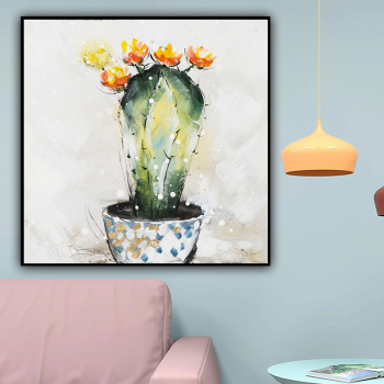 Skilled Artist Handmade High Quality Colorful Cactus Oil Painting on Canvas Green Plants Cactus Oil Painting for Living Room
