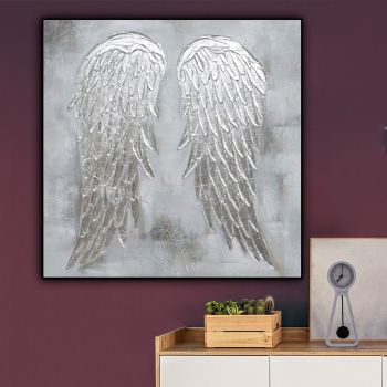 Custom handmade quality canvas artwork handmade painting, angel wings silver abstract oil painting from photo