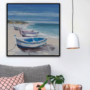handmade oil painting Boats on the beach Thick texture home decor  Wall Decoration